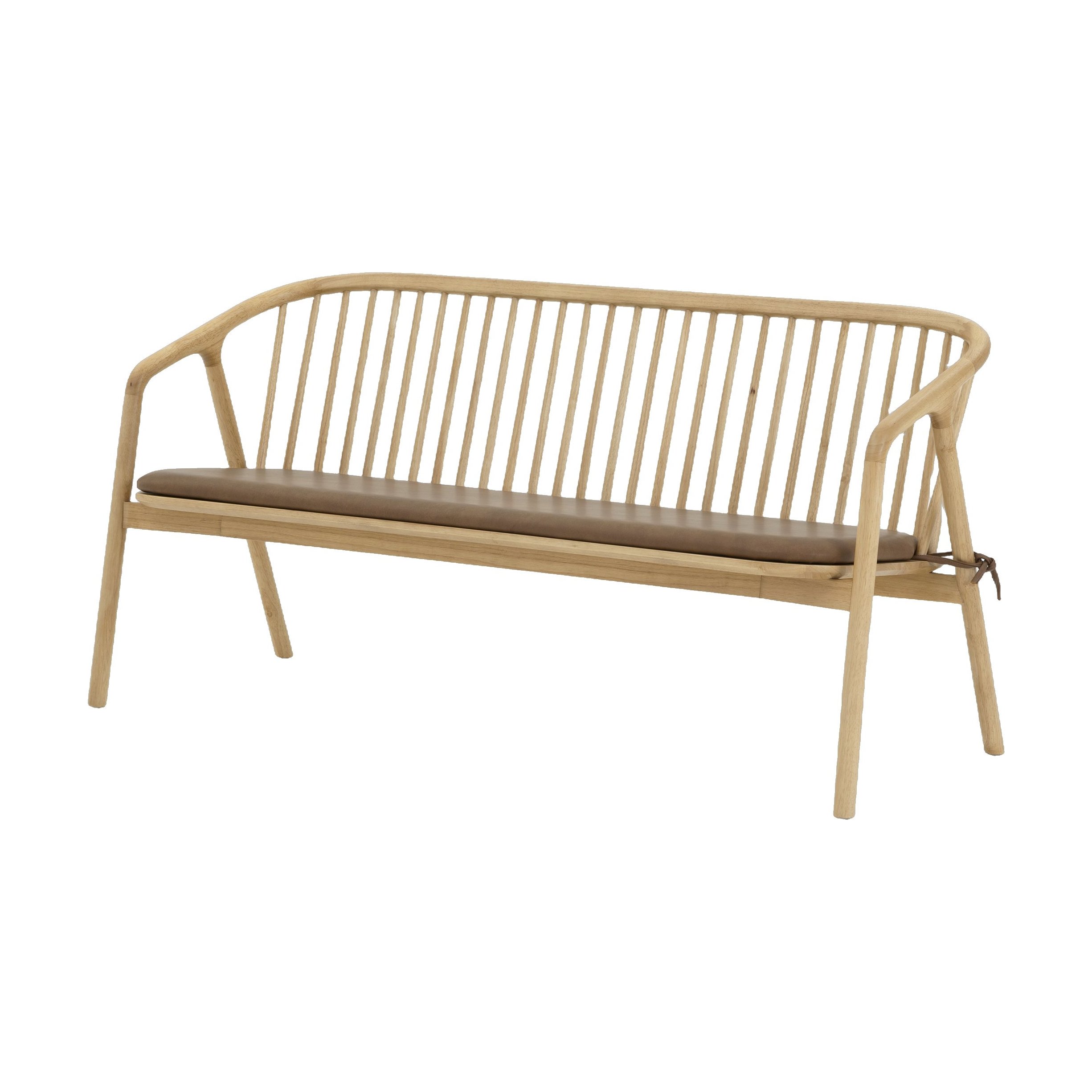 Lake Lounge Bench with Natural Rubberwood Frame and Courier Hazel Leather - image 1