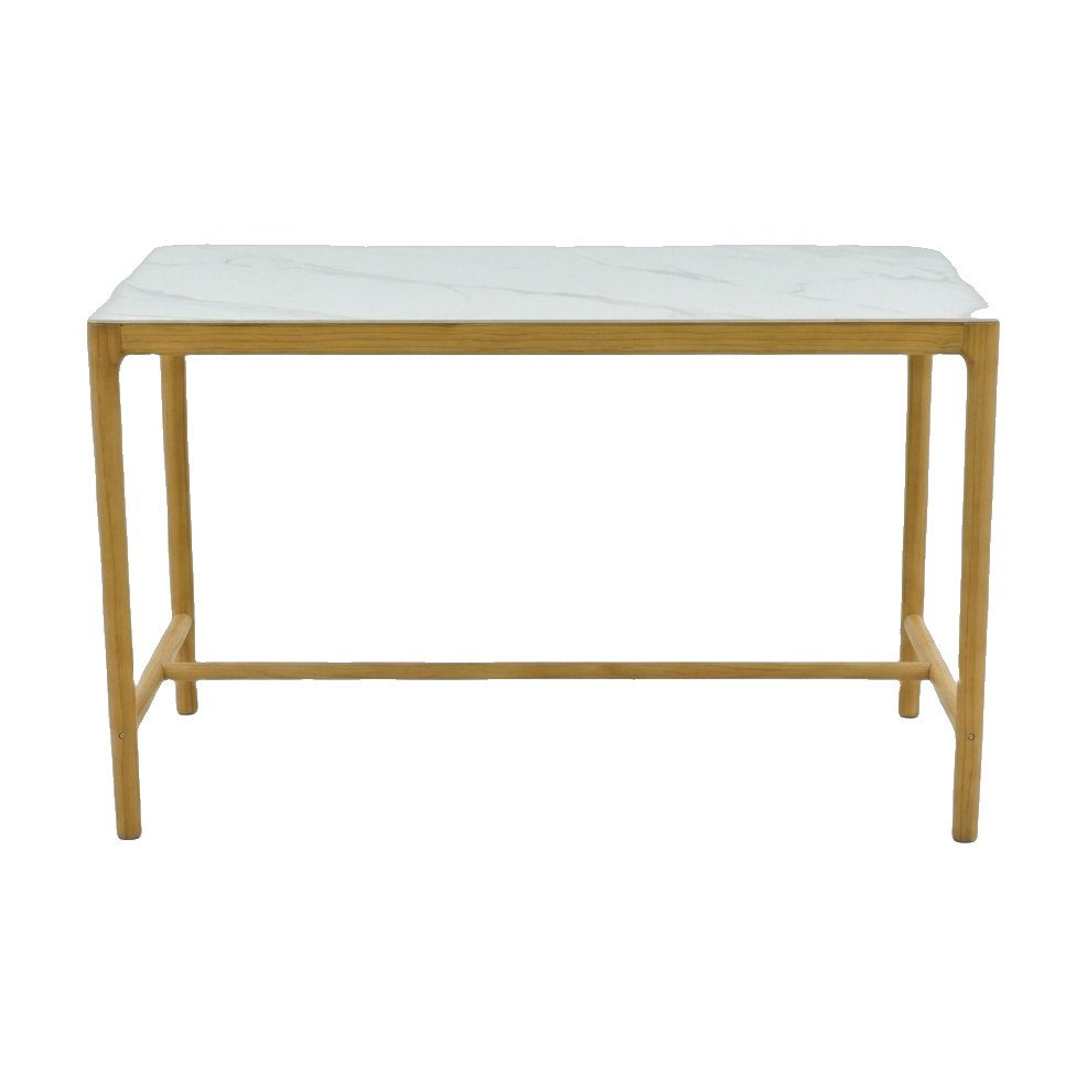 Mesa de Bar Turin con Estructura de Teca y Cubierta de Cerámica Blanca, 180cm - image 2