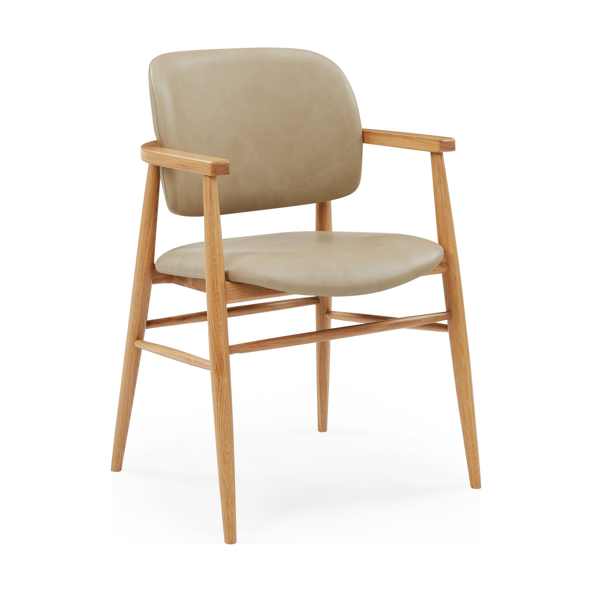 Silla de Comedor Aura con Brazos, con Estructura de Roble Natural y Cuero Corda - image 1