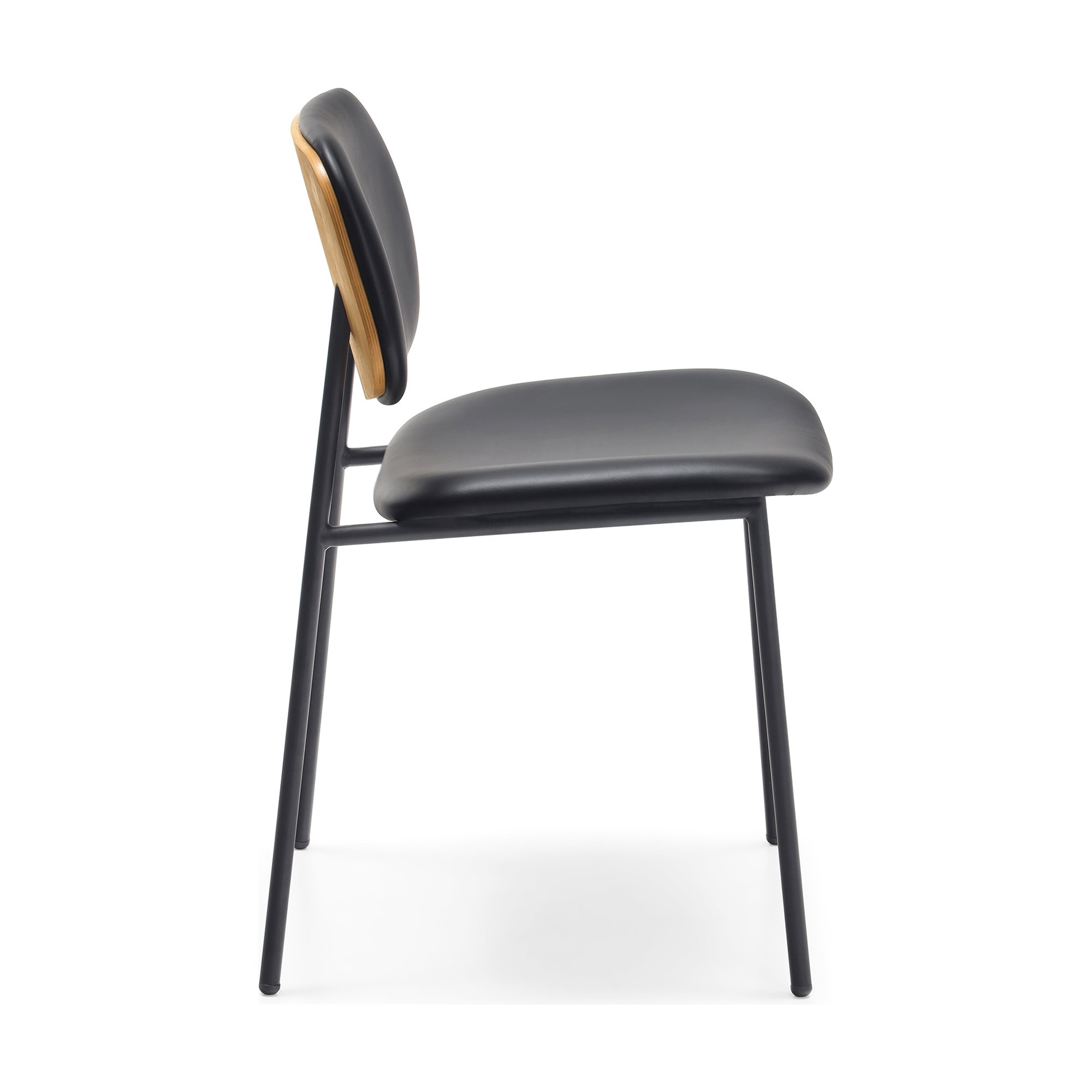 Dayton Dining Chair with Black Steel Frame, Natural Oak Trim and Black Leather - image 3