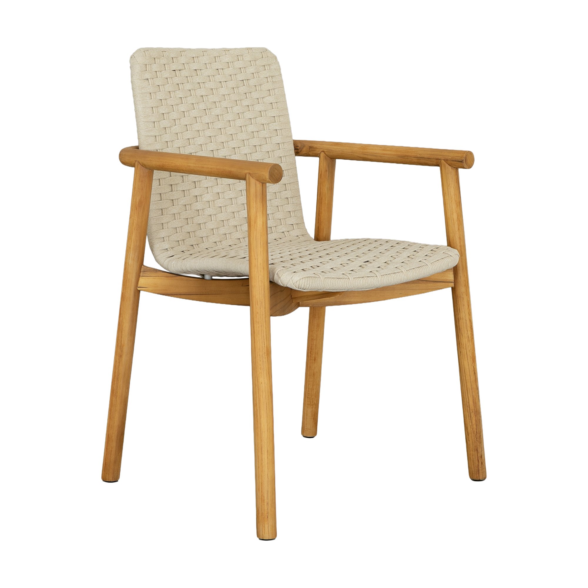 Silla de Comedor Picasso con Estructura de Teca y Tejido Plano Beige - image 1