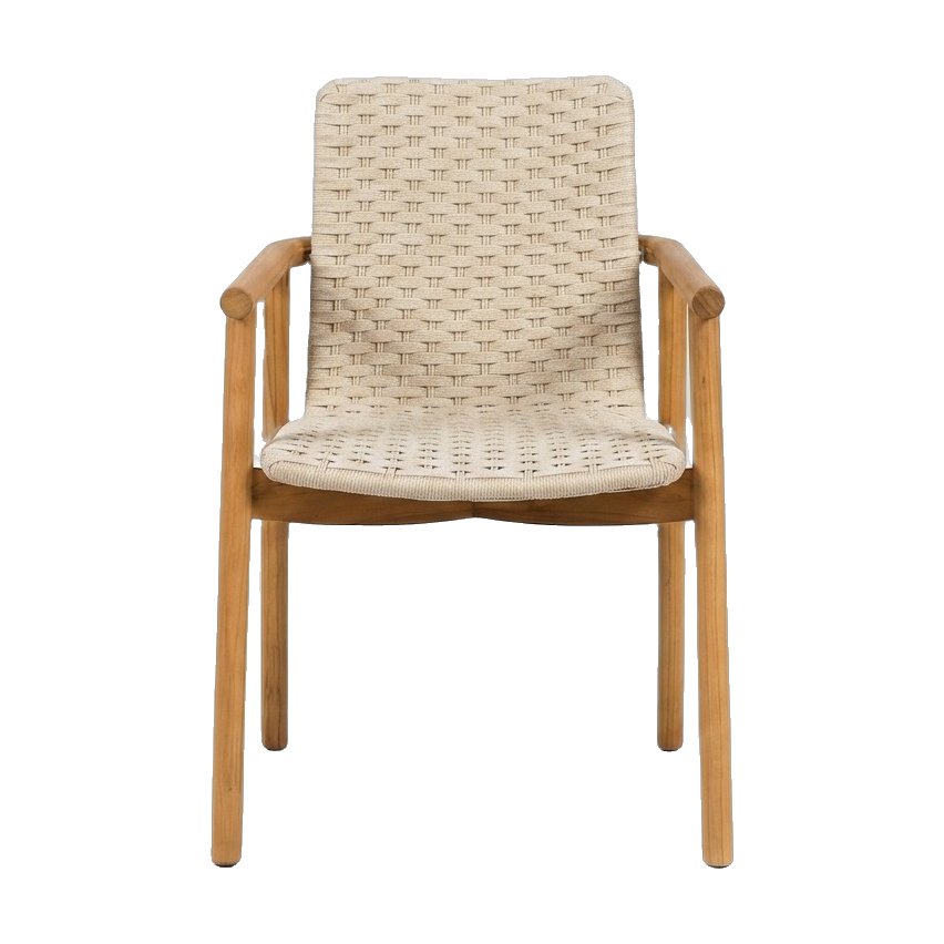 Silla de Comedor Picasso con Estructura de Teca y Tejido Plano Beige - image 3