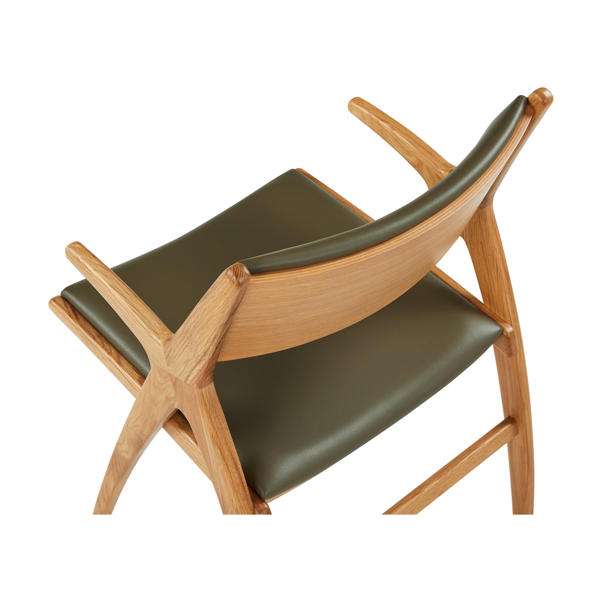 X-Ray Arm Chair with Oak Frame and Olive Green Leather - image 11