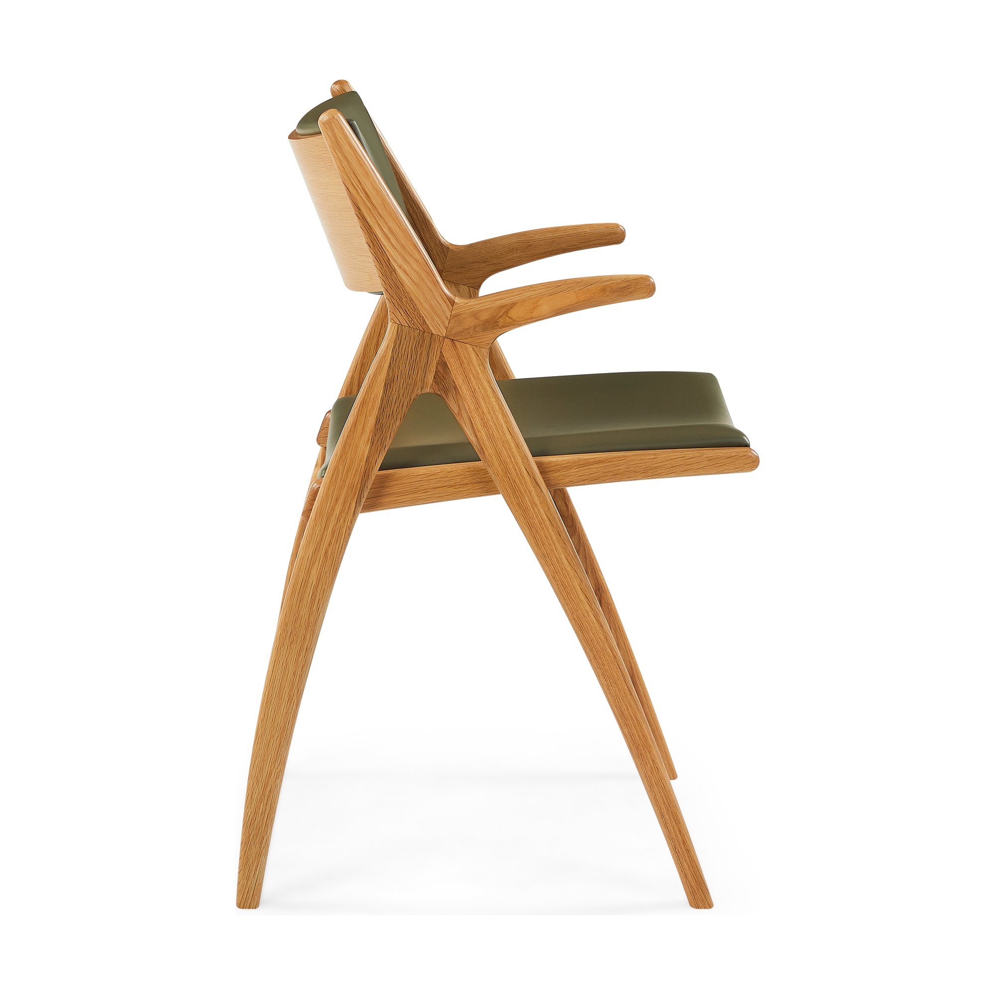 X-Ray Arm Chair with Oak Frame and Olive Green Leather - image 3