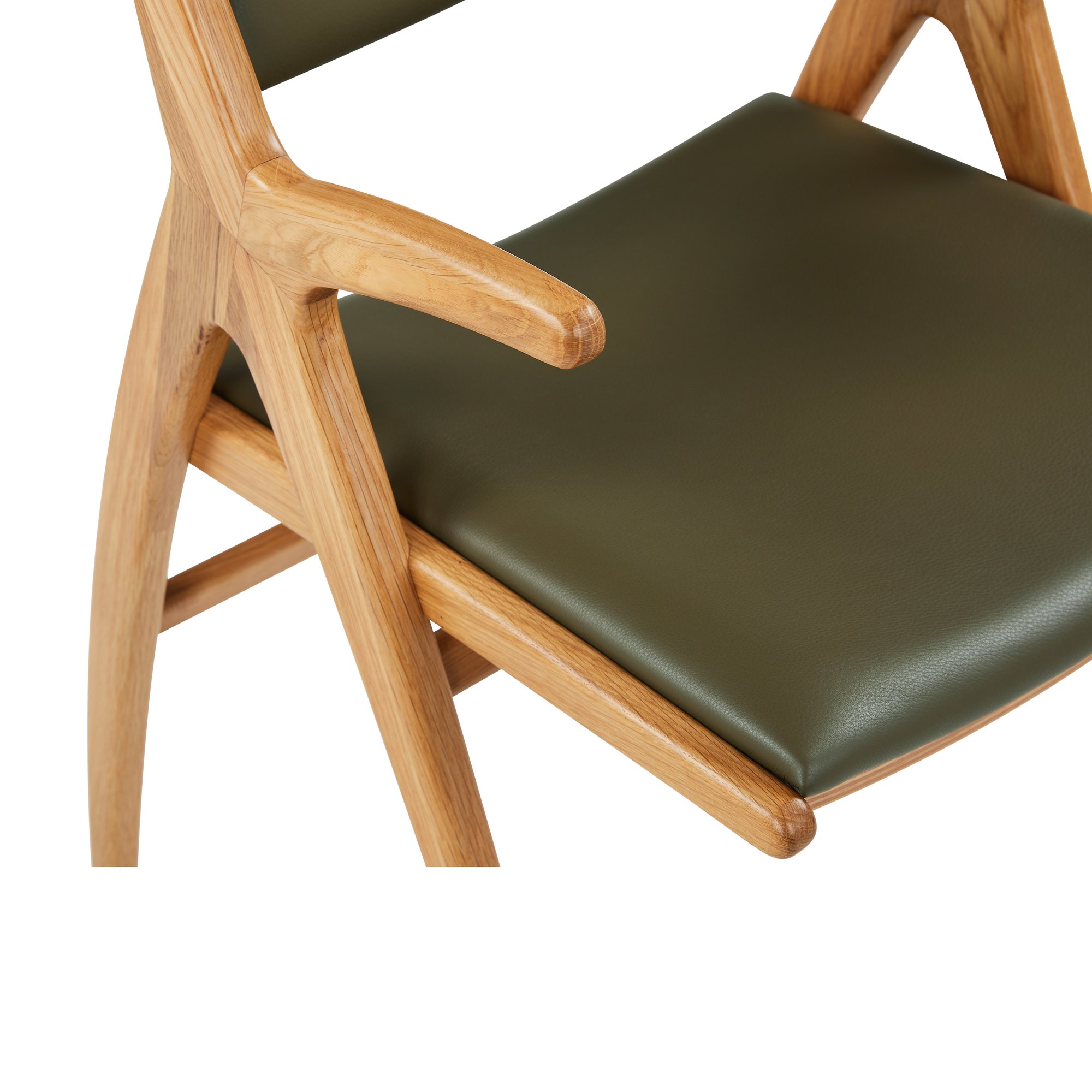 X-Ray Arm Chair with Oak Frame and Olive Green Leather - image 6