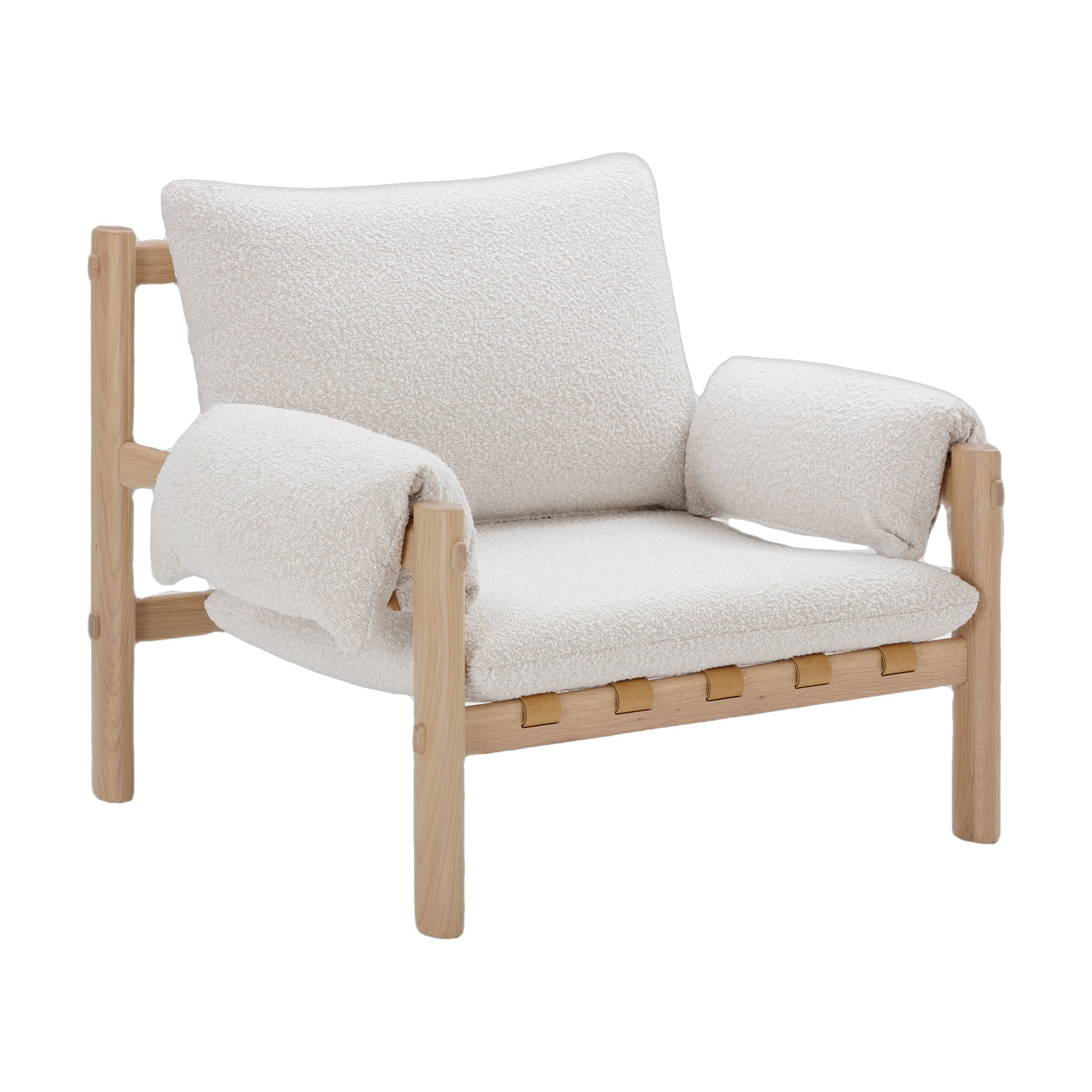 Sillón Abbe con Estructura de Roble Natural y Tela Olana Off White - image 1