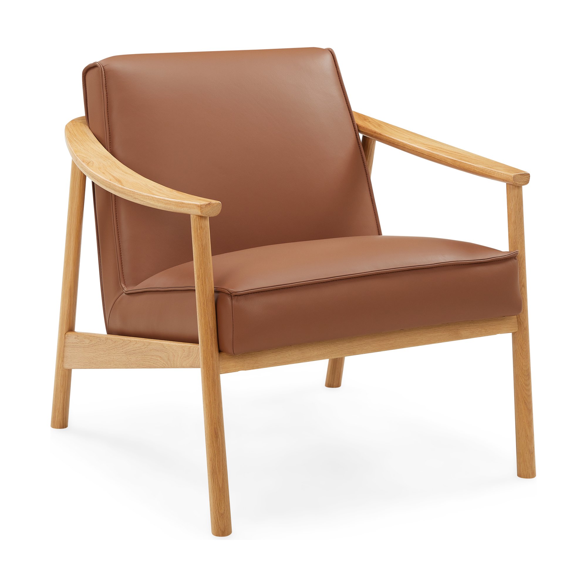 Sillón Platos con Estructura de Roble Natural y Cuero Cognac - image 1
