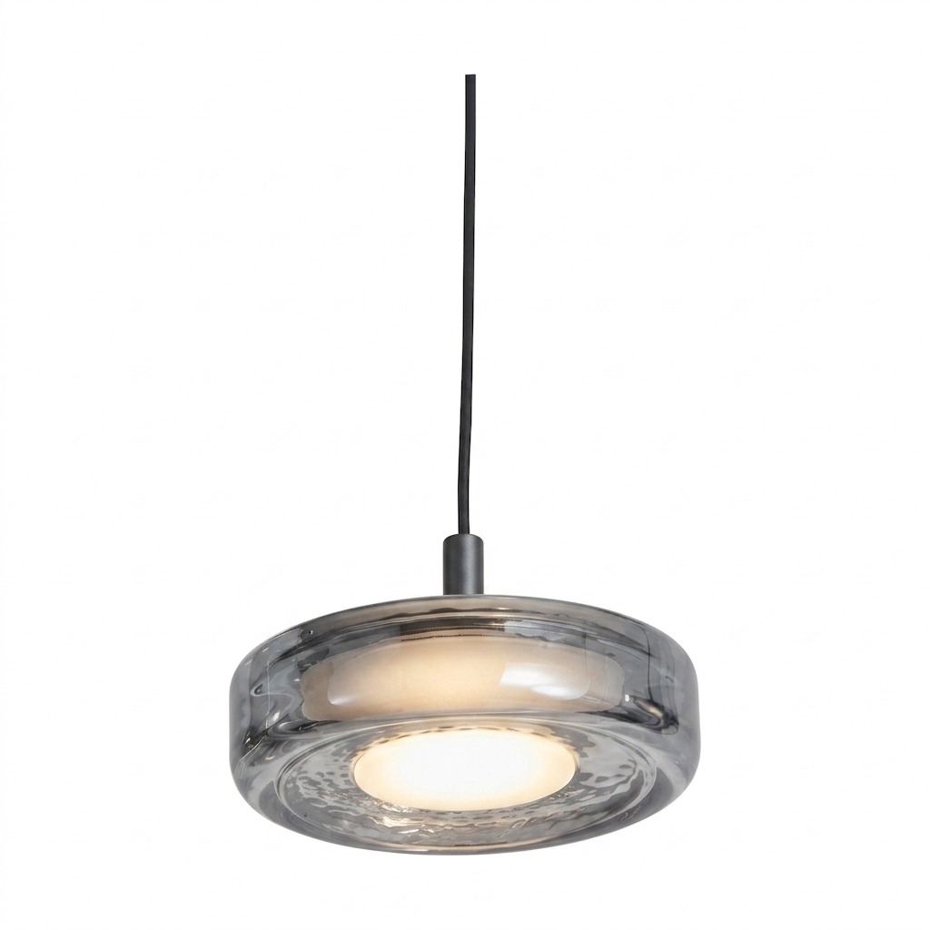 Lámpara Colgante Discus 1 en Vidrio Ahumado con Estructura de Aluminio Negro - image 3