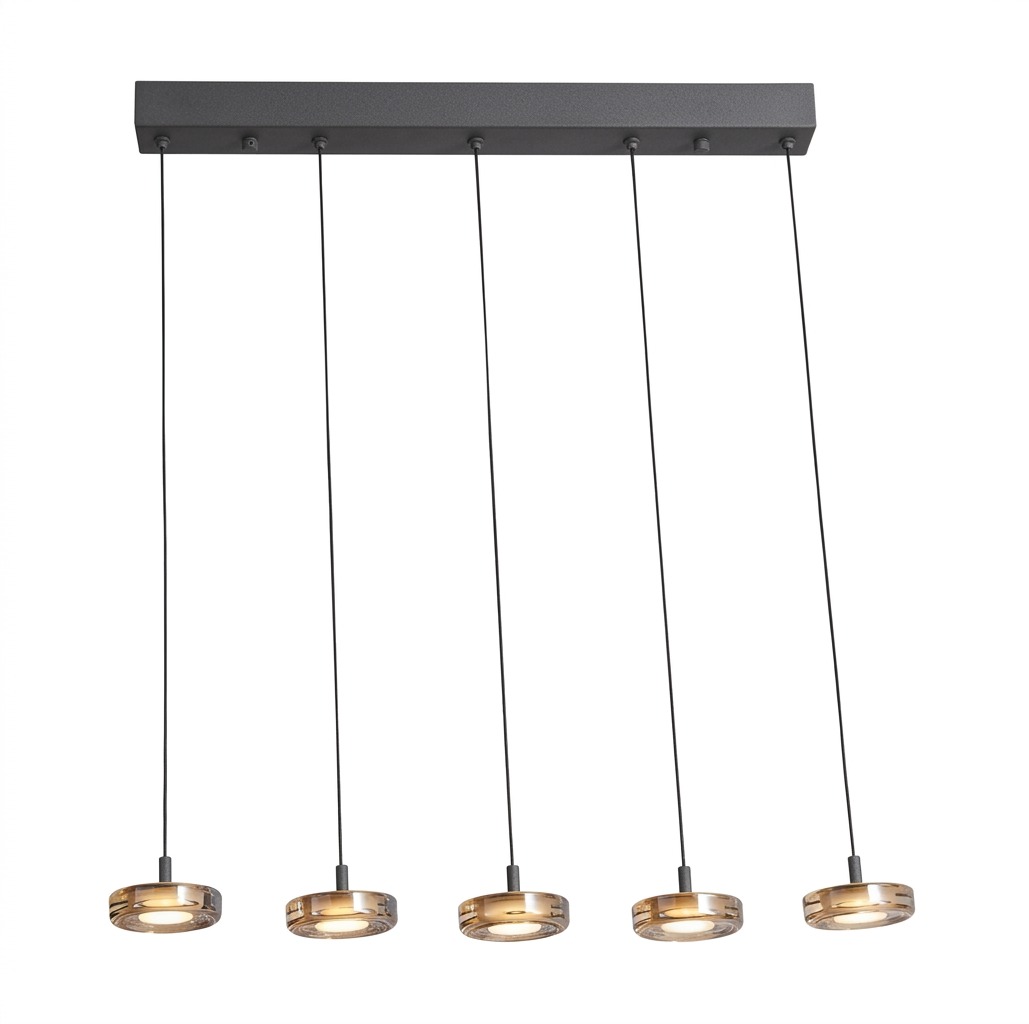 Lámpara Colgante Discus 5 en Vidrio Ahumado con Estructura de Aluminio Negro - image 1