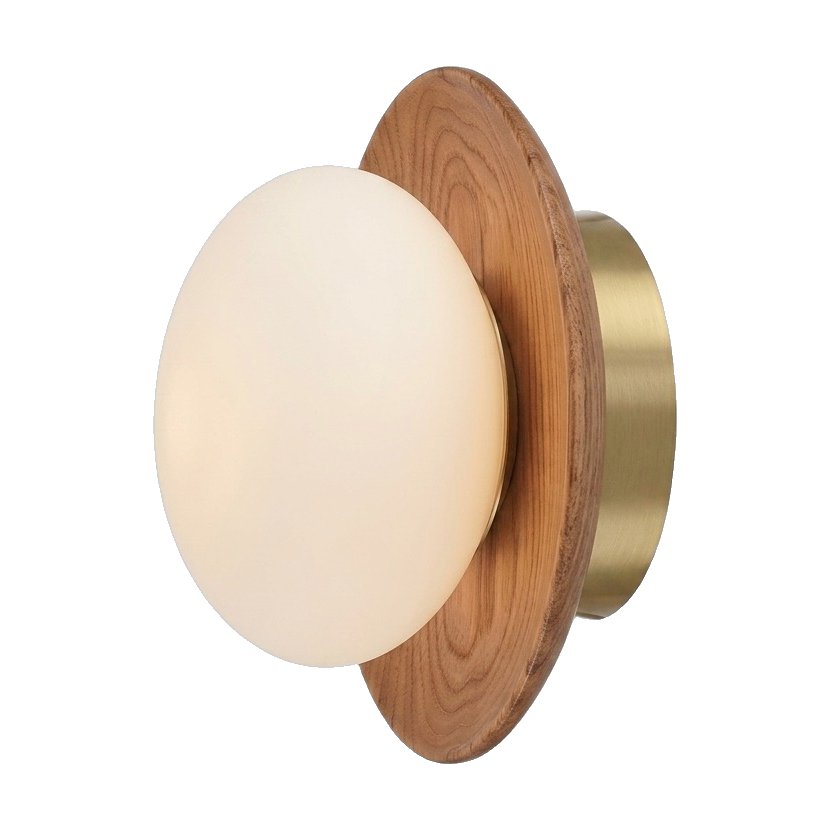Pearl Wall Lamp with Oak Wood Base and Frosted White Glass Shade - image 1