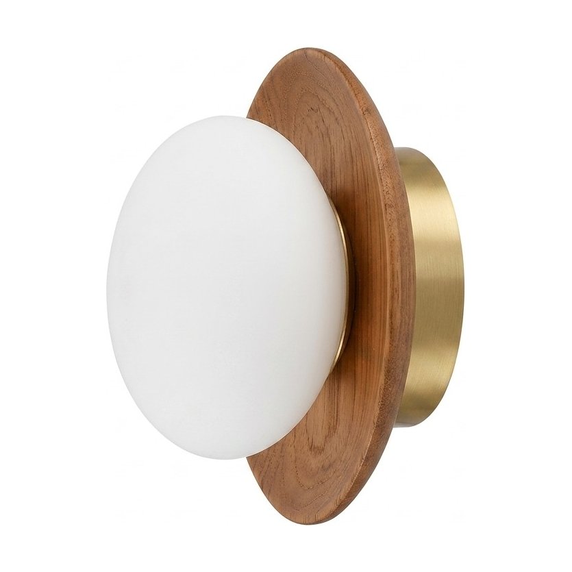 Pearl Wall Lamp with Oak Wood Base and Frosted White Glass Shade - image 2