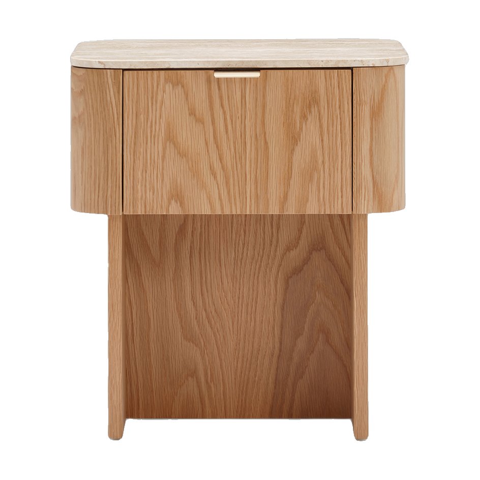 Ciso Bedside Table with Natural Oak Veneer Frame and Natural Travertine Top - image 3