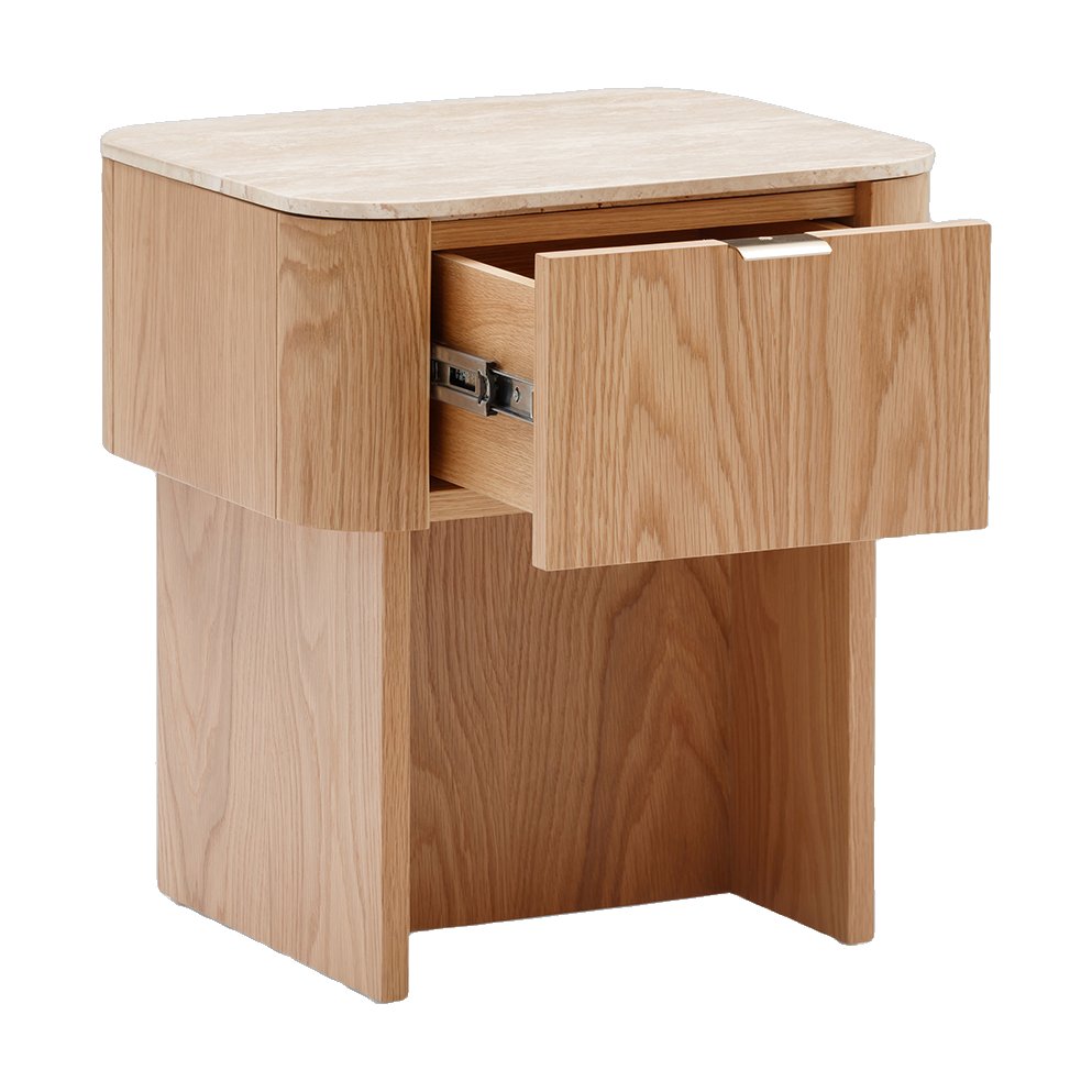 Ciso Bedside Table with Natural Oak Veneer Frame and Natural Travertine Top - image 4