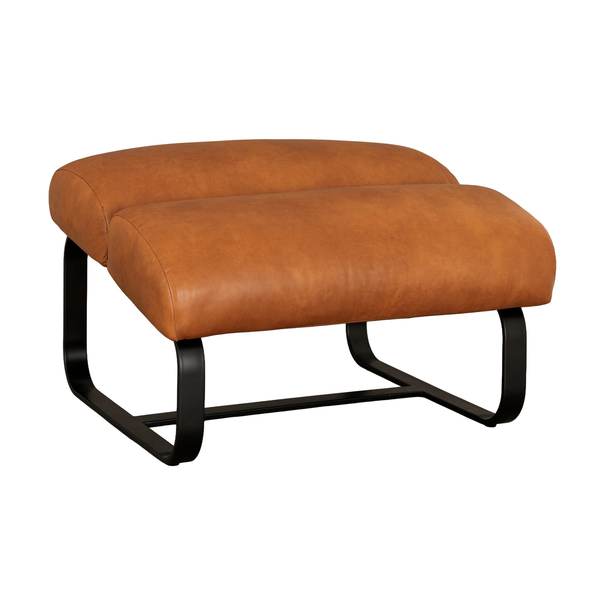 Fergus Ottoman with Black Steel Frame and Oxford Spice Leather - image 1