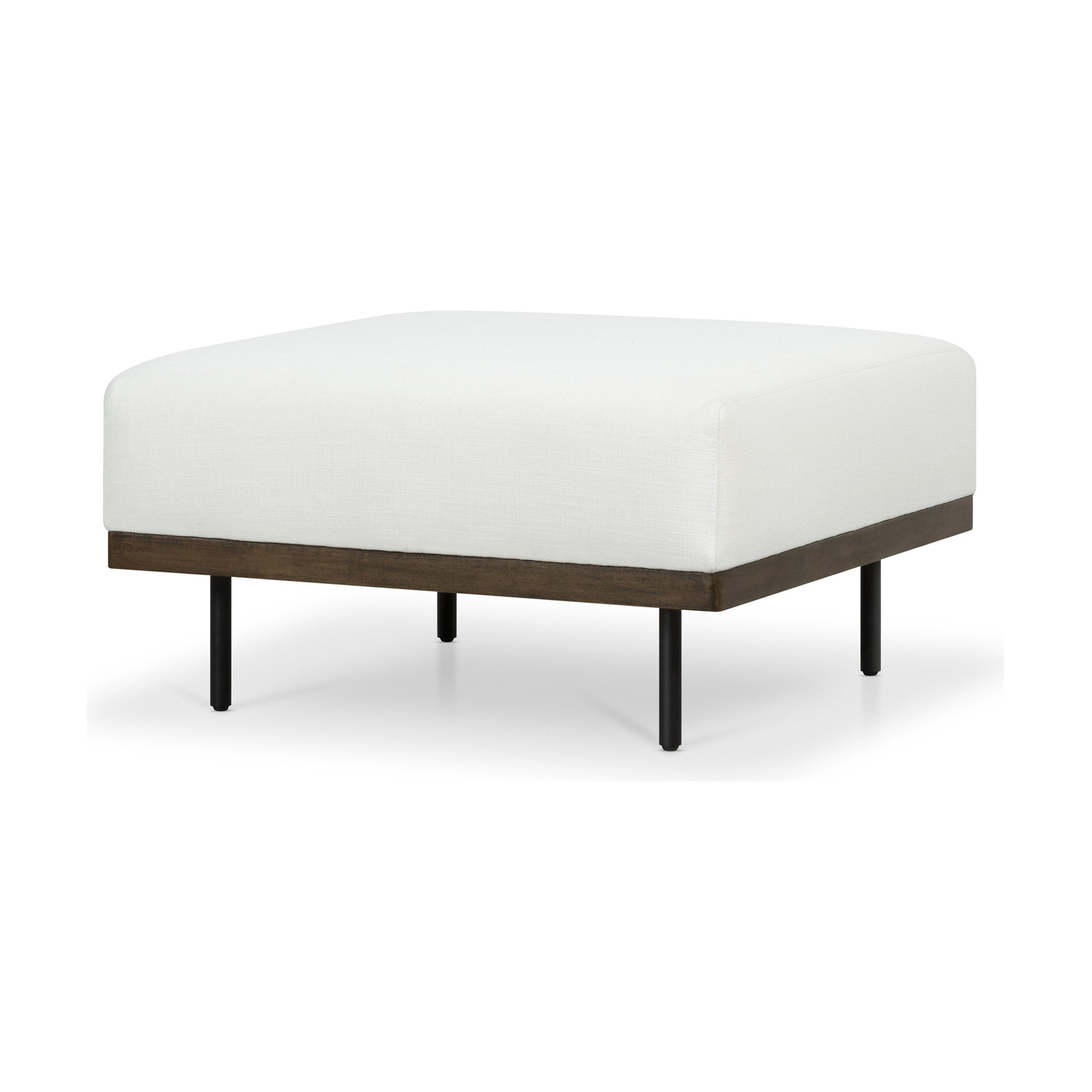 Tribeca Ottoman with Walnut-Stained Rubberwood Frame and Groove Off White Fabric - image 3