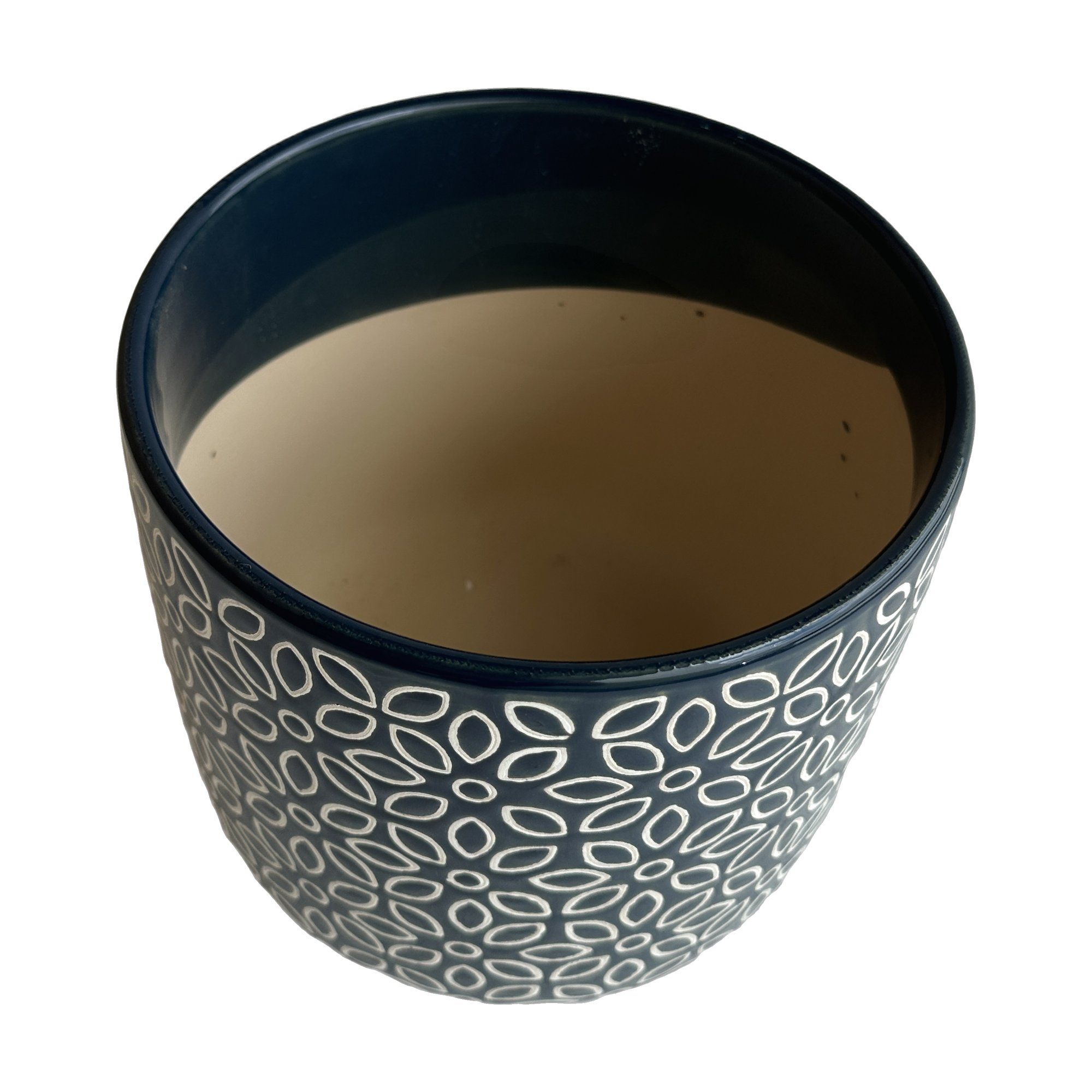 Ceramic Pot with Blue Glaze and Flower Pattern, 17x16cm size - image 2