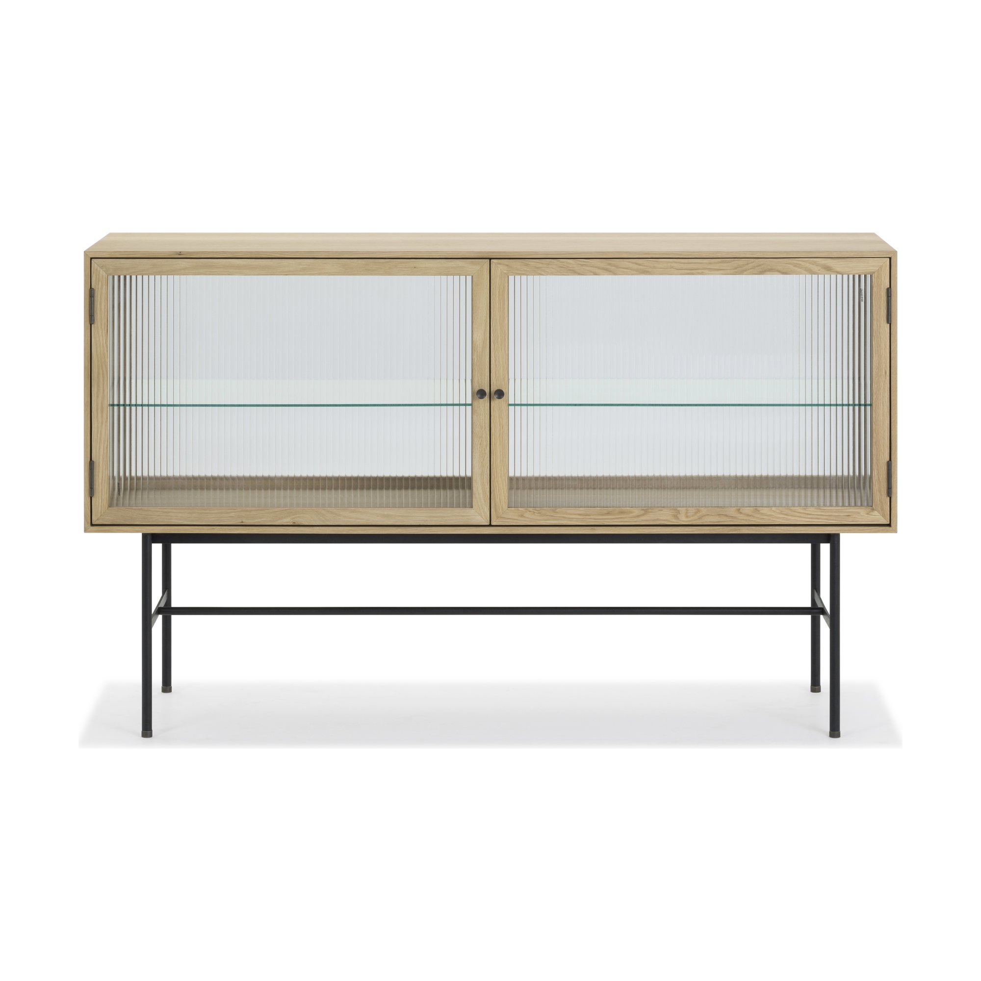 Bay Sideboard with Natural Oak Veneer Body, Fluted Glass Panel and Black Steel Legs in 150cm - image 2