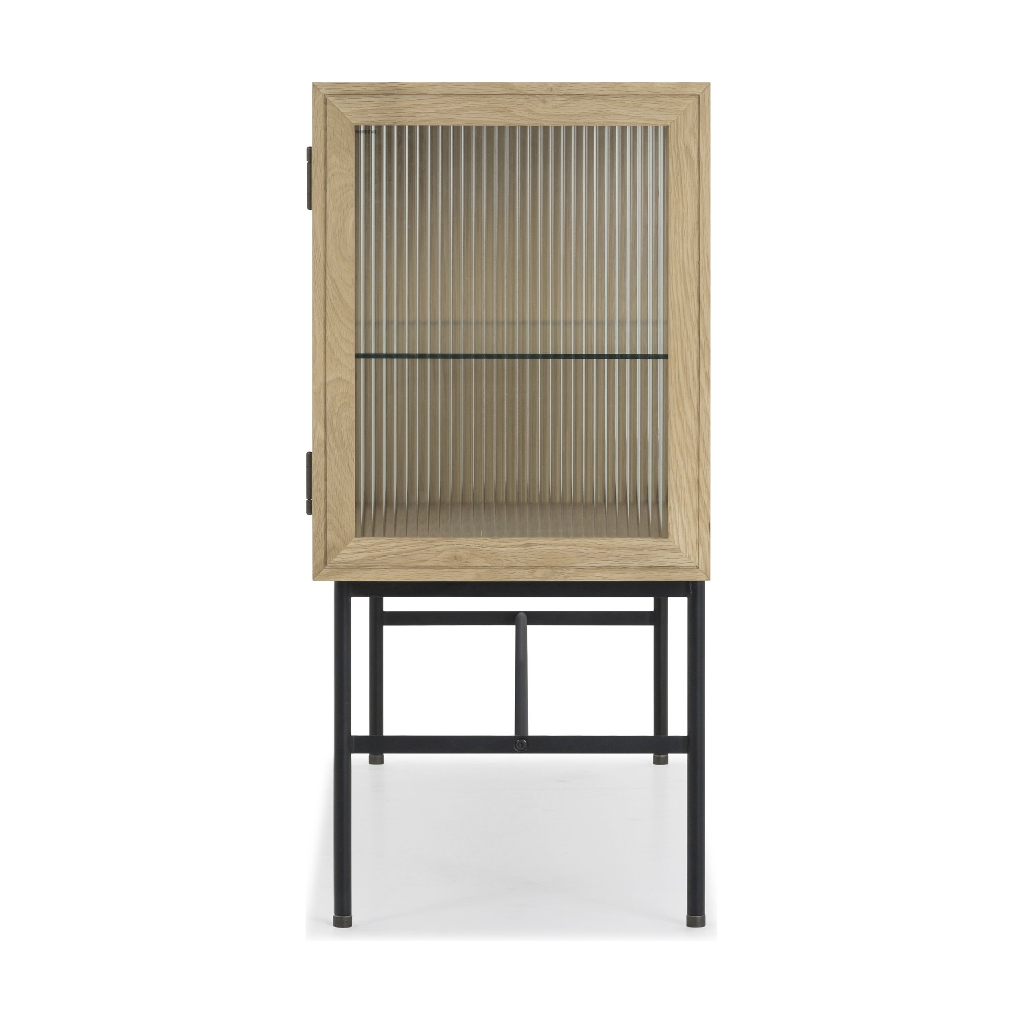 Bay Sideboard with Natural Oak Veneer Body, Fluted Glass Panel and Black Steel Legs in 150cm - image 3