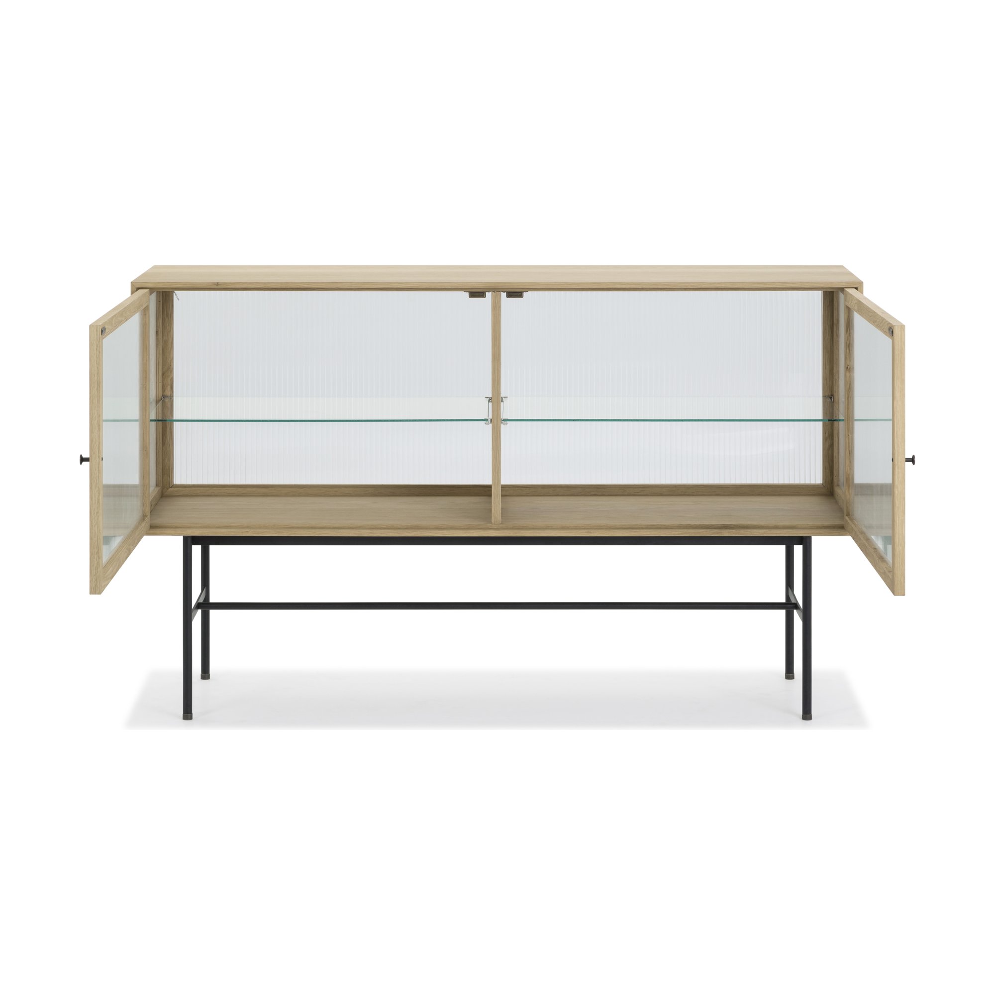 Bay Sideboard with Natural Oak Veneer Body, Fluted Glass Panel and Black Steel Legs in 150cm - image 4