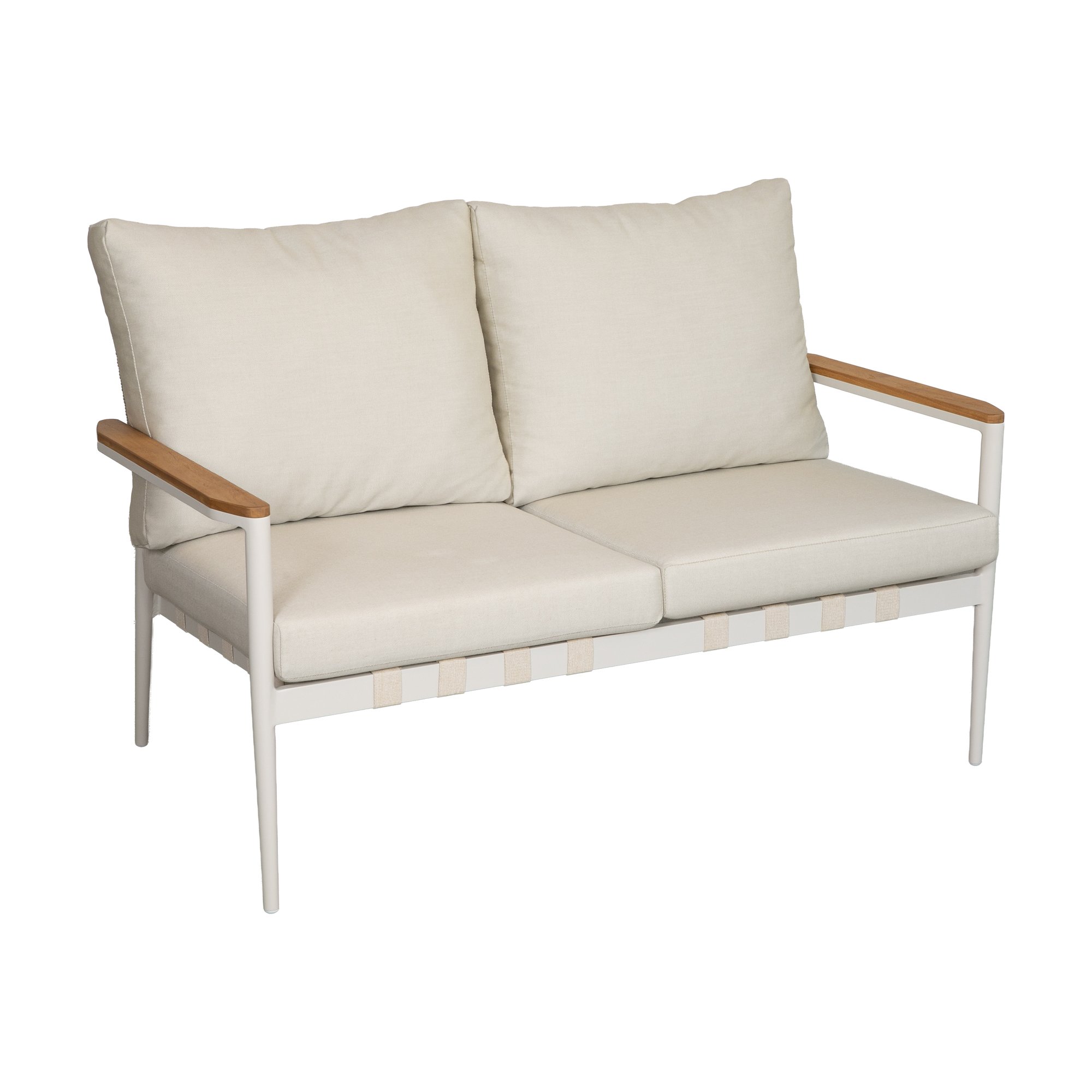 Acropolis Loveseat with Cream Aluminium Frame, AE2 Beige Fabric and Beige Weaving - image 1