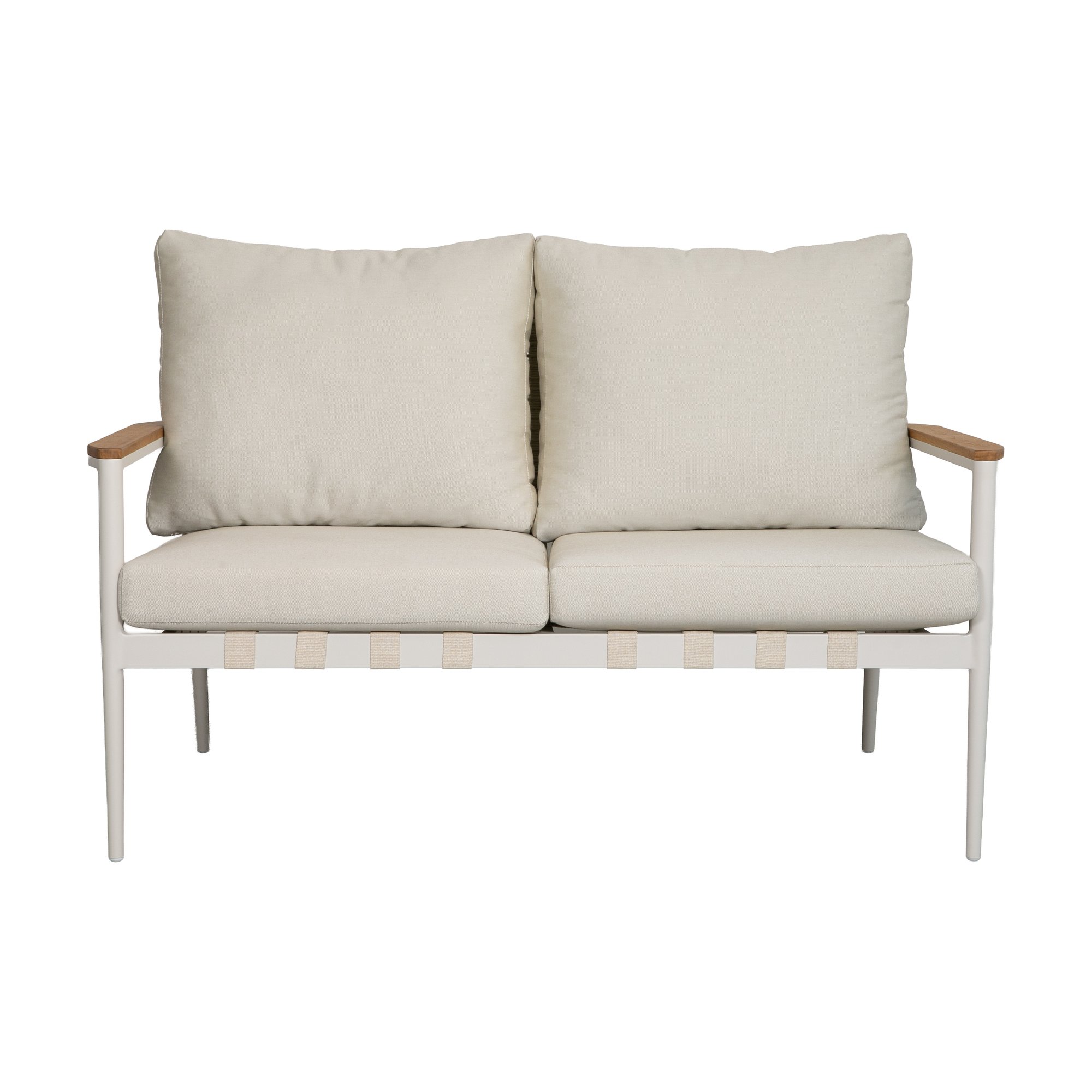 Acropolis Loveseat with Cream Aluminium Frame, AE2 Beige Fabric and Beige Weaving - image 2
