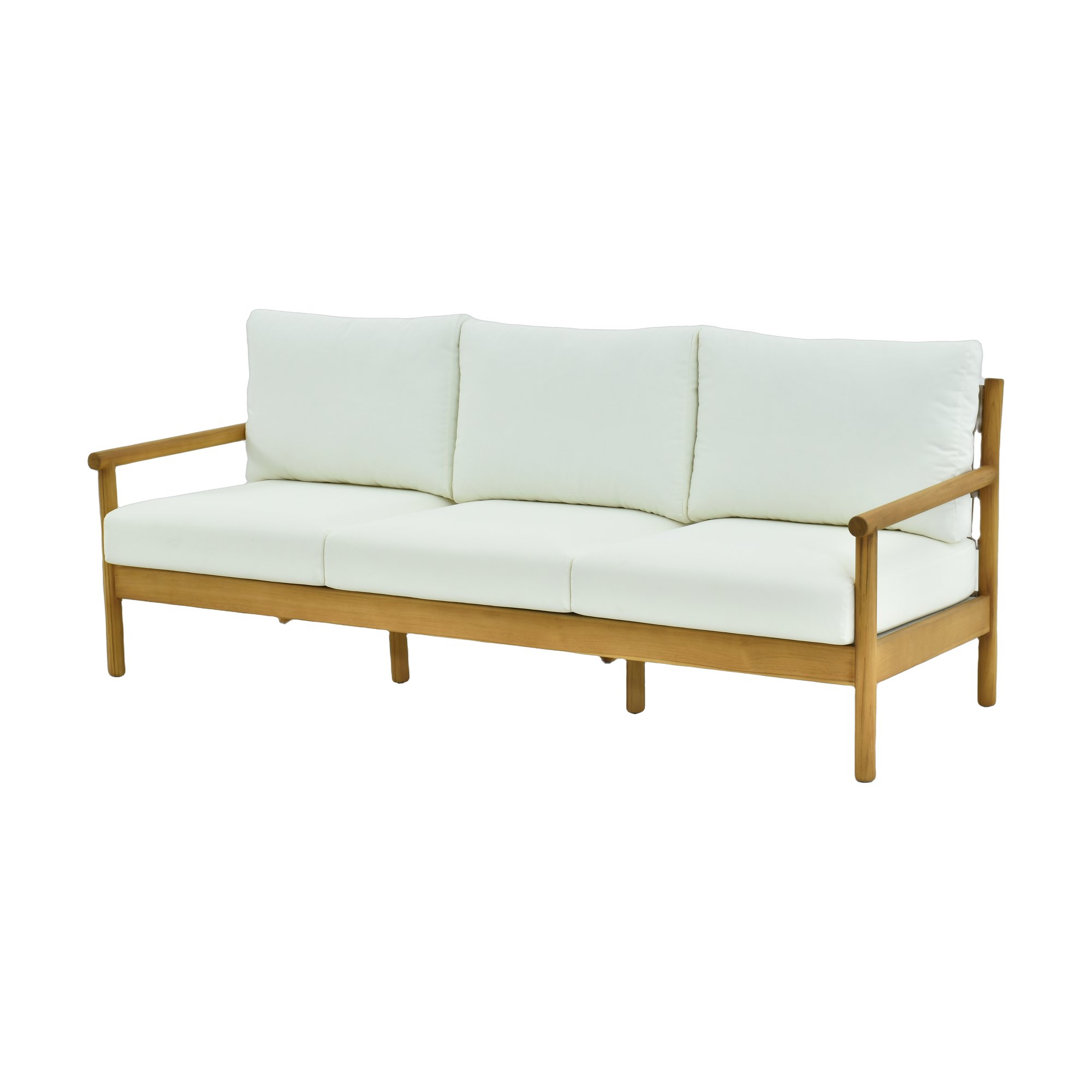Dora 3 Seater Sofa with Teak Frame, AD1 Cream Fabric and Brown Weaving - image 1