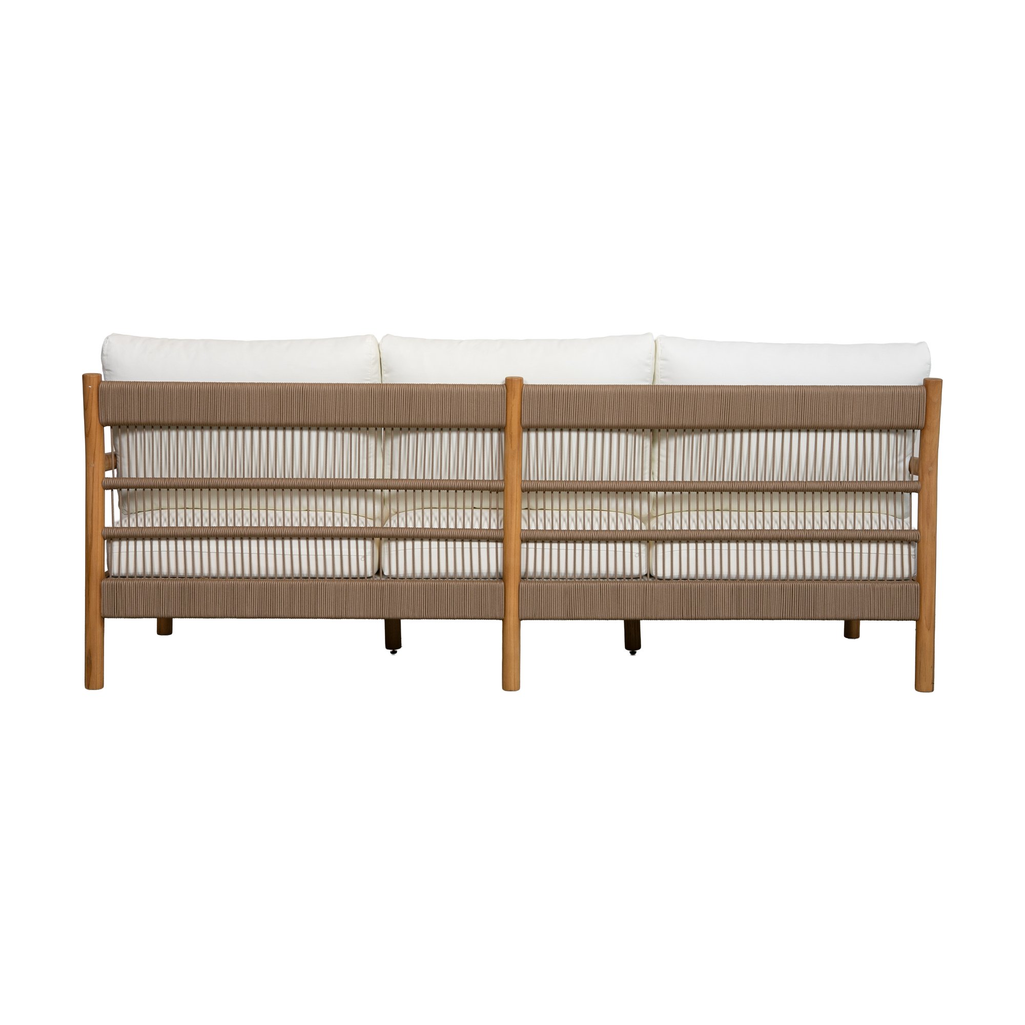 Dora 3 Seater Sofa with Teak Frame, AD1 Cream Fabric and Brown Weaving - image 5