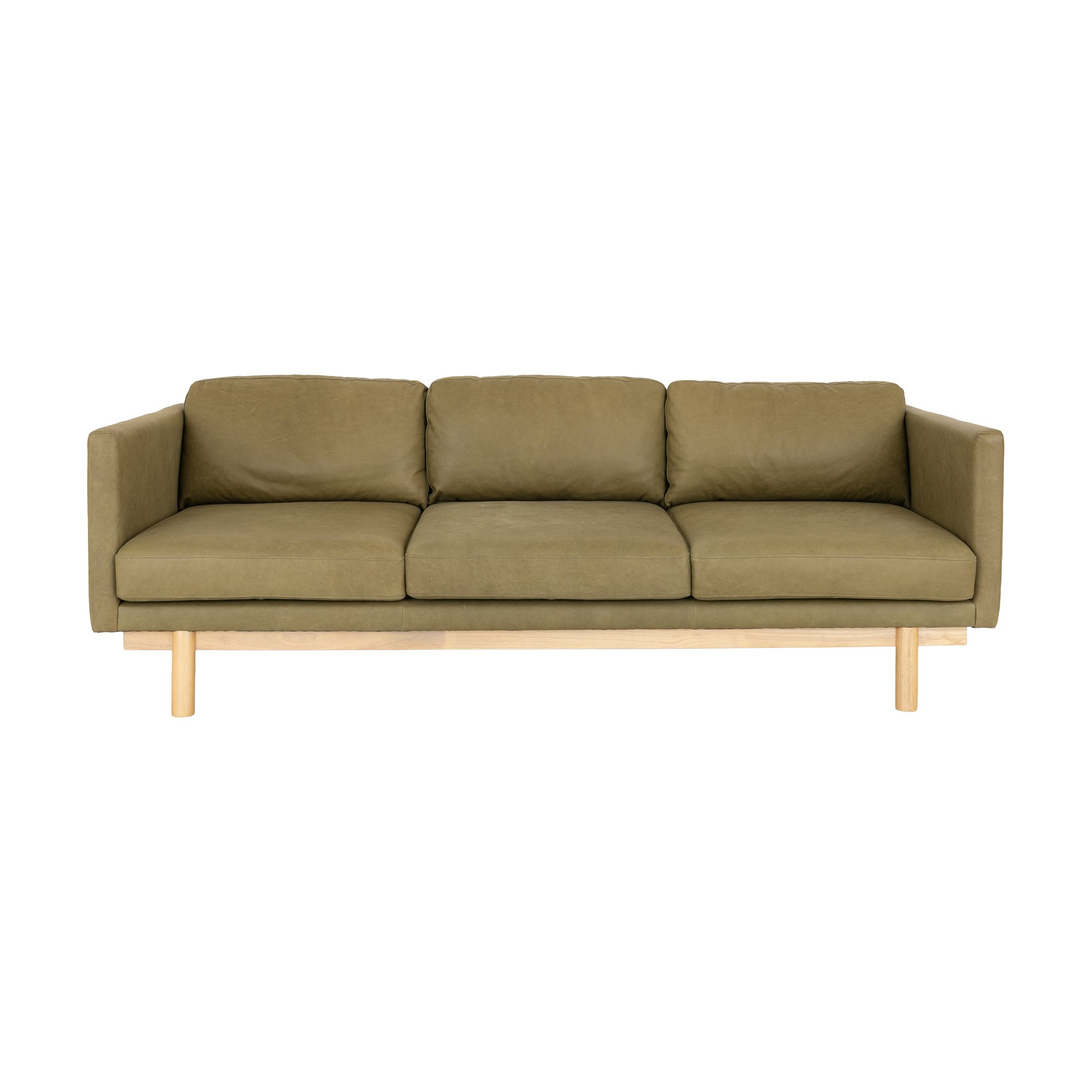 Sofá Strada de 3 Plazas con Estructura de Rubberwood Natural y Cuero Chalk Olive - image 2