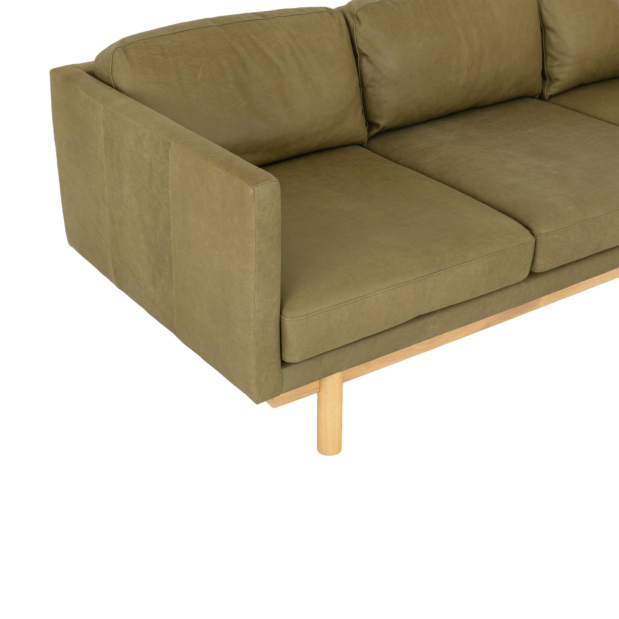 Sofá Strada de 3 Plazas con Estructura de Rubberwood Natural y Cuero Chalk Olive - image 3