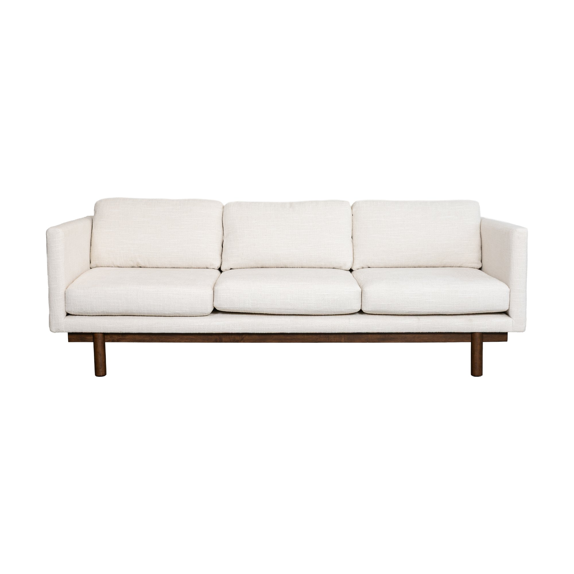 Strada 3 Seater Sofa with a Walnut-Stained Rubberwood Frame and Crosshatch Cream Fabric - image 2