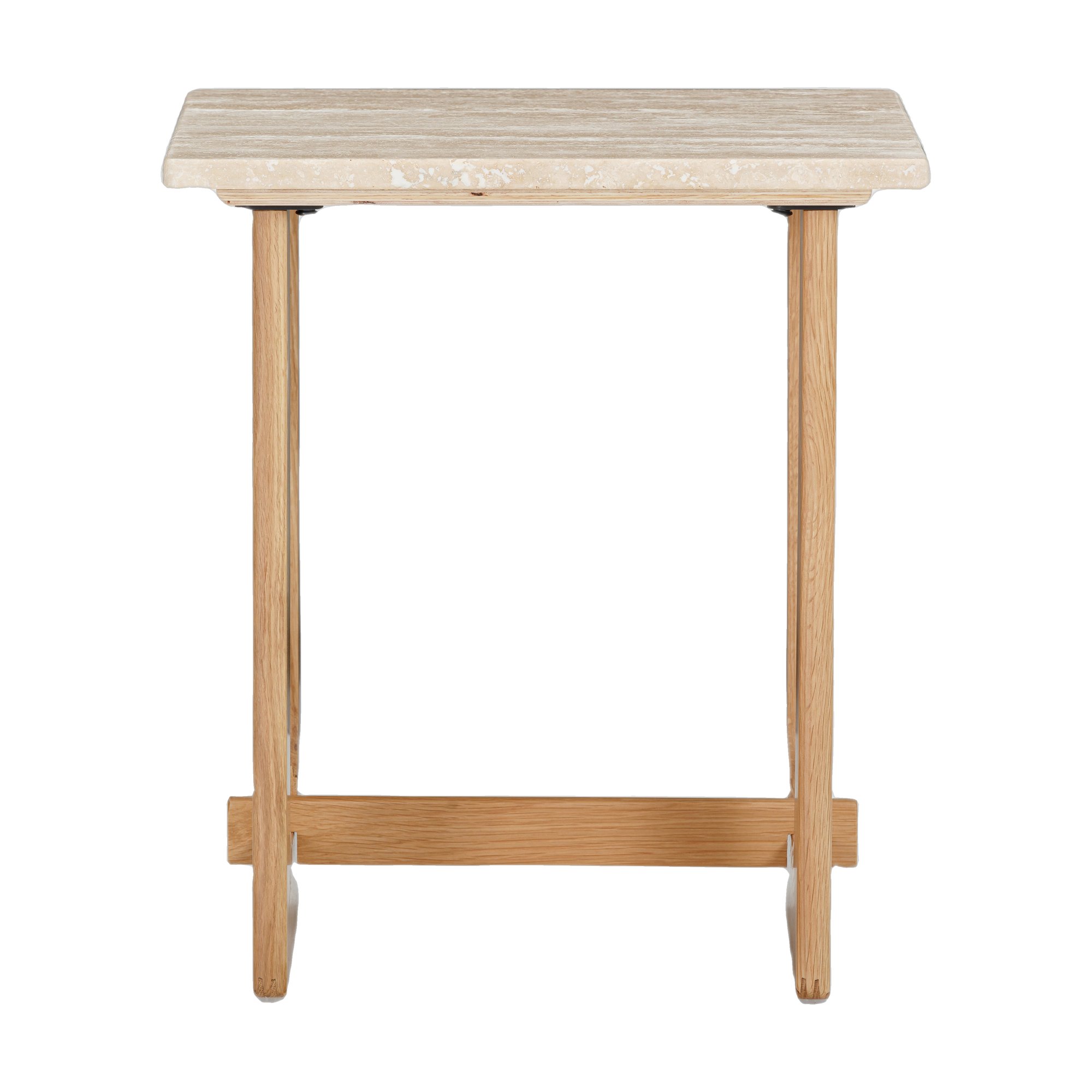 Mesa Auxiliar Arch con Estructura de Roble Natural y Cubierta de Travertino Natural, 43cm - image 2