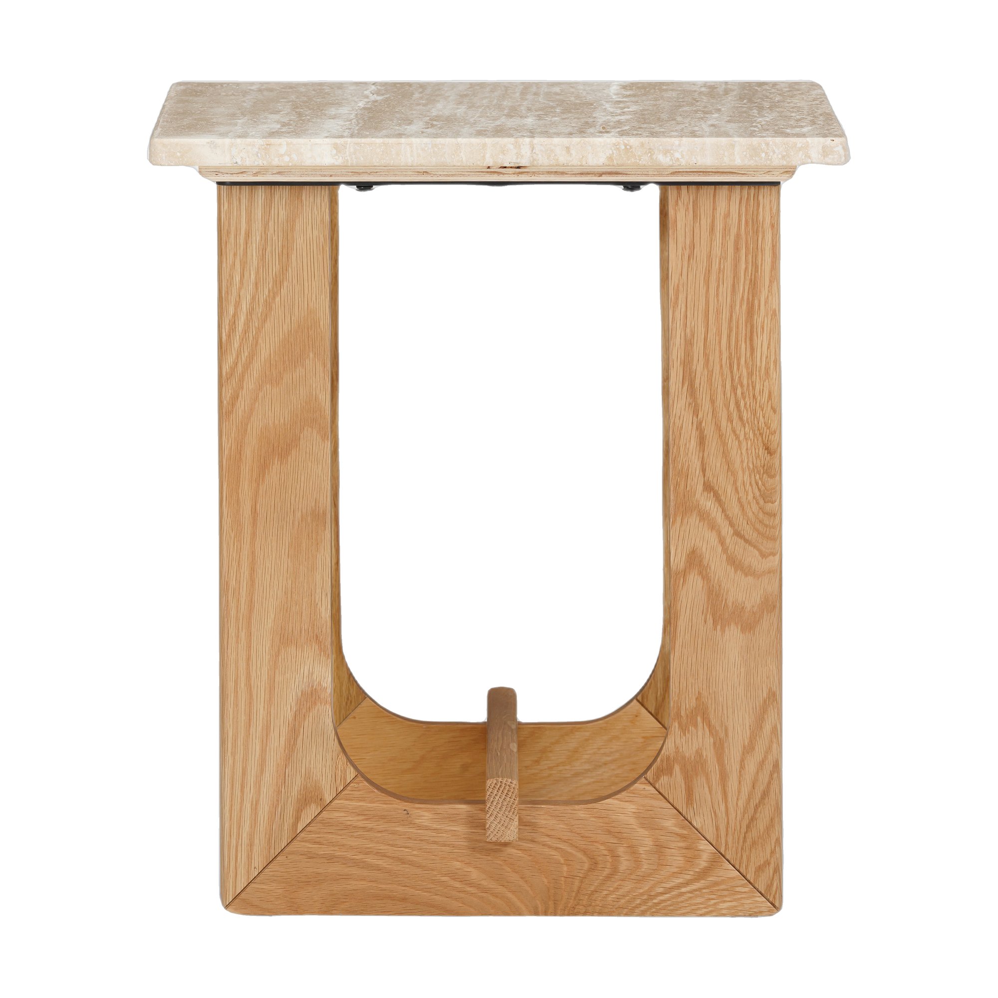 Mesa Auxiliar Arch con Estructura de Roble Natural y Cubierta de Travertino Natural, 43cm - image 3