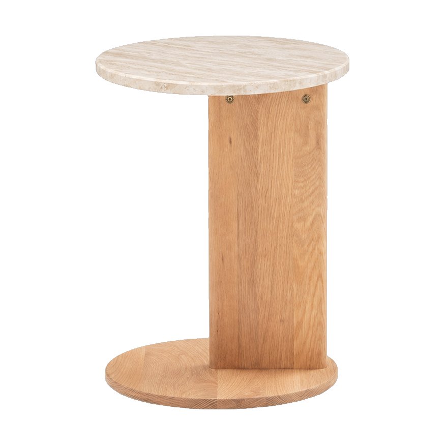 Mesa Auxiliar Ciso con Estructura de Roble Natural y Cubierta de Travertino Natural, 40cm - image 4