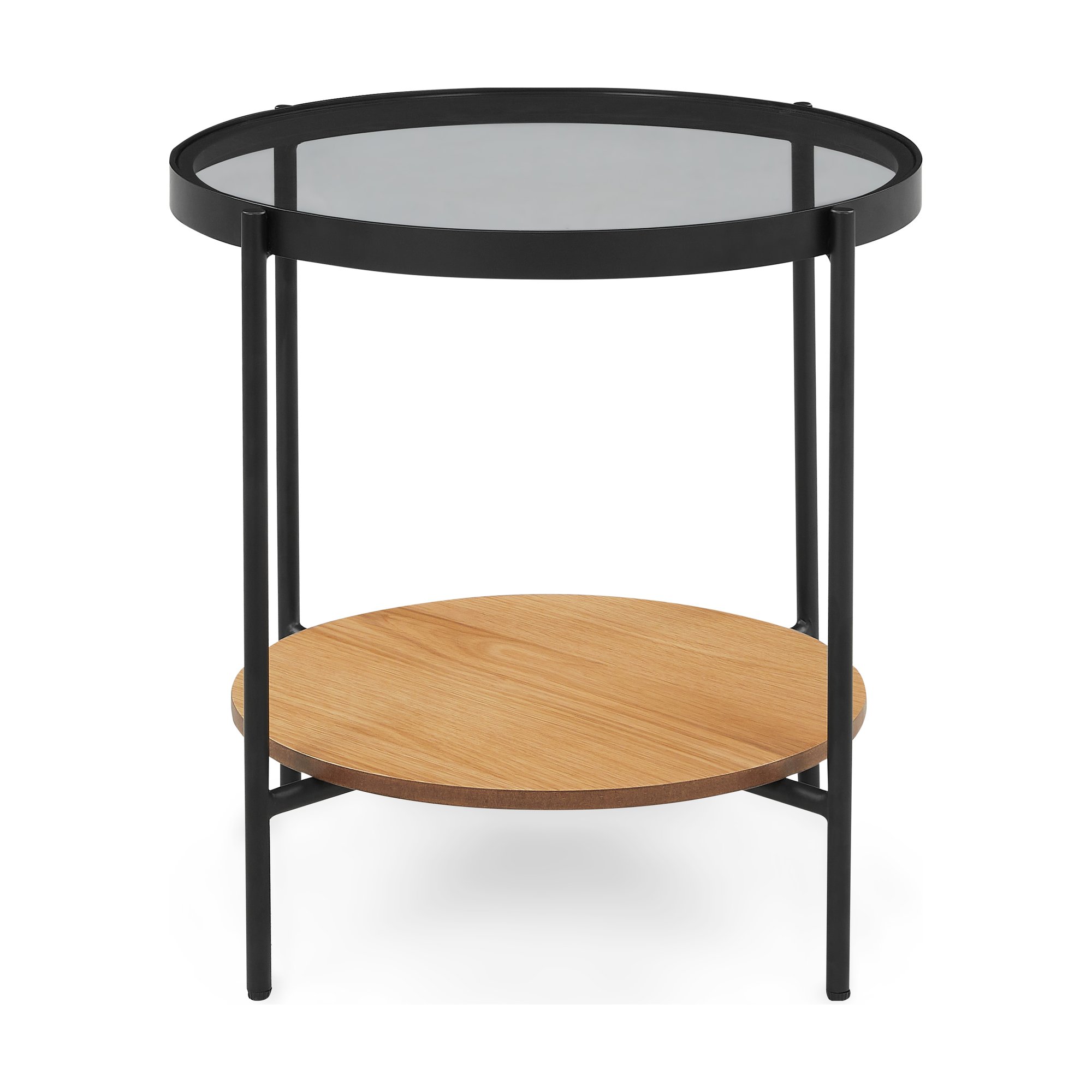 Mesa Auxiliar Glam con Estructura de Vidrio Ahumado y Ribete de Roble Natural, 50cm - image 2