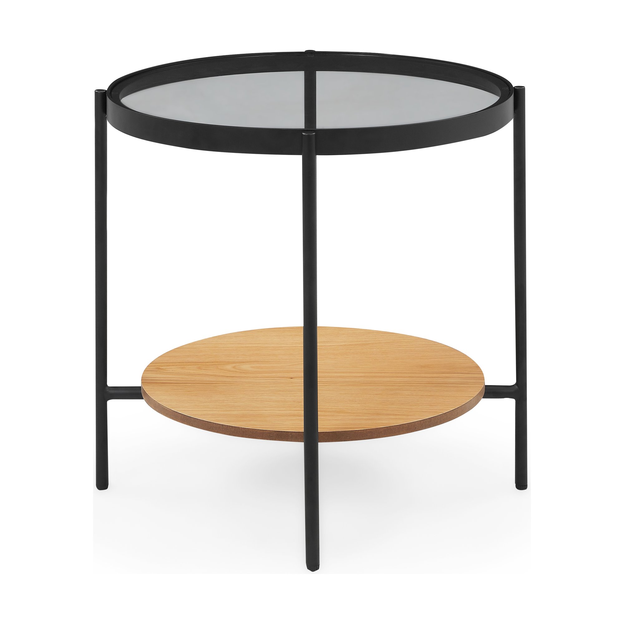 Mesa Auxiliar Glam con Estructura de Vidrio Ahumado y Ribete de Roble Natural, 50cm - image 3