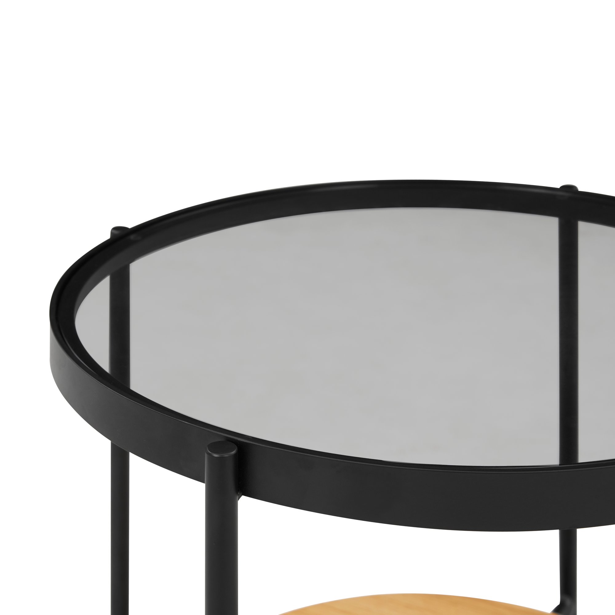 Mesa Auxiliar Glam con Estructura de Vidrio Ahumado y Ribete de Roble Natural, 50cm - image 4