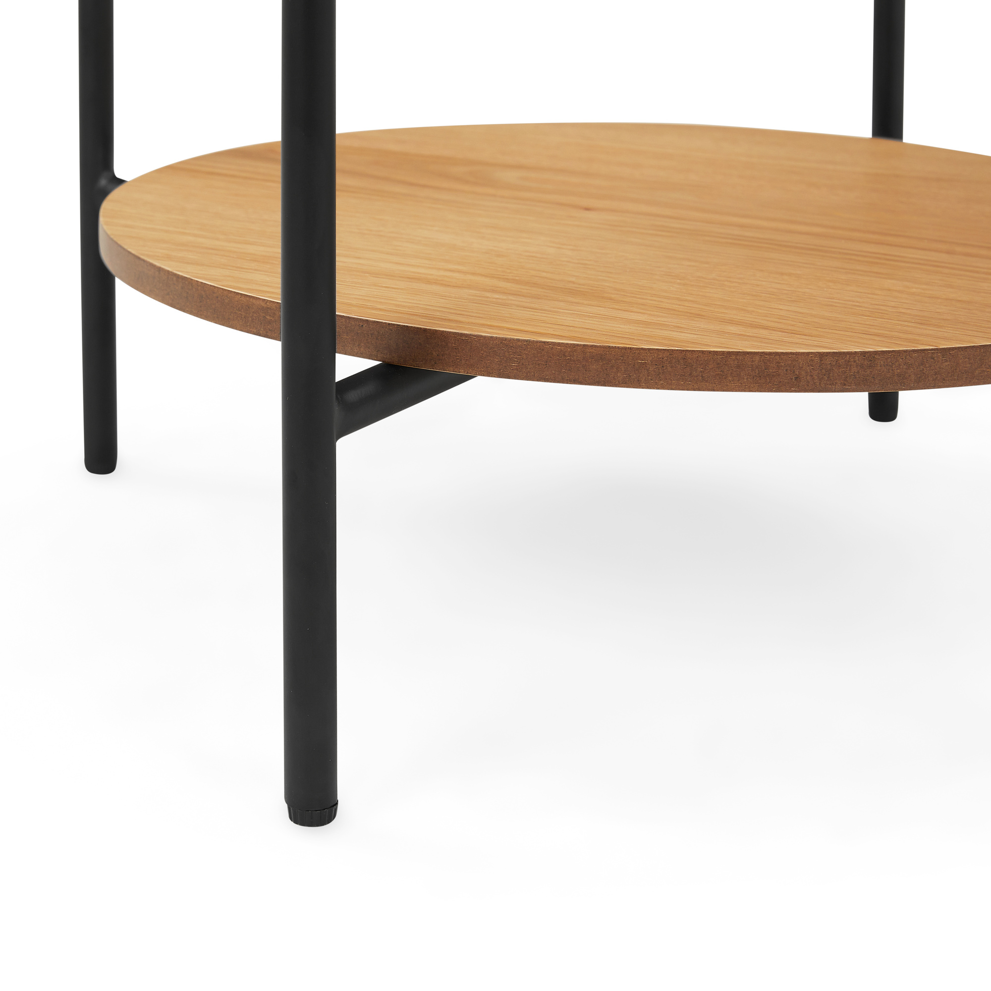 Mesa Auxiliar Glam con Estructura de Vidrio Ahumado y Ribete de Roble Natural, 50cm - image 7