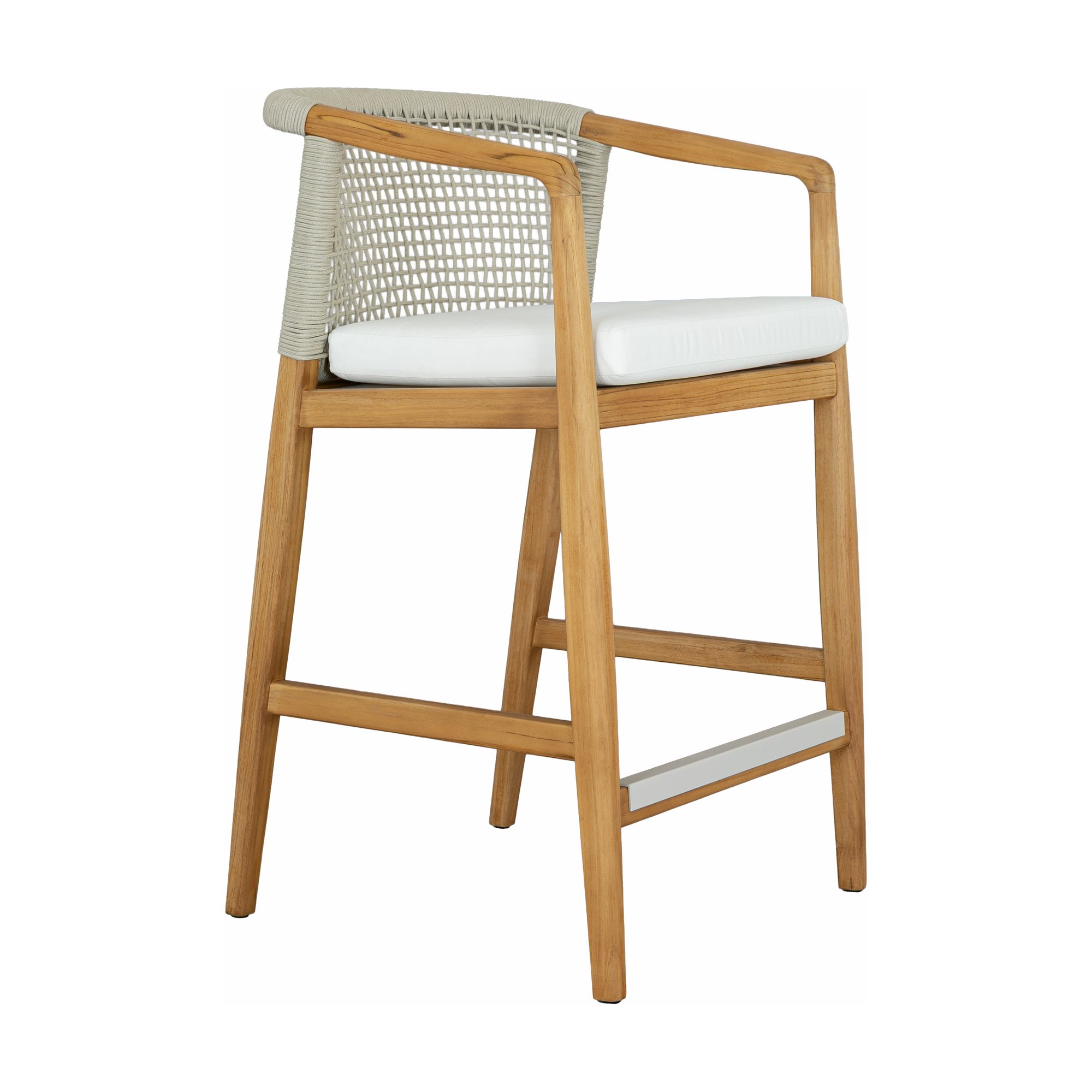 Riverdale Bar Stool with Teak Frame, AD1 Cream Fabric and Beige Weaving - image 3
